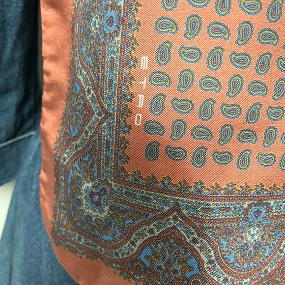 Etro brown 100% silk paisley vintage 16” pocket square scarf men’s made in Italy - Picture 4 of 11